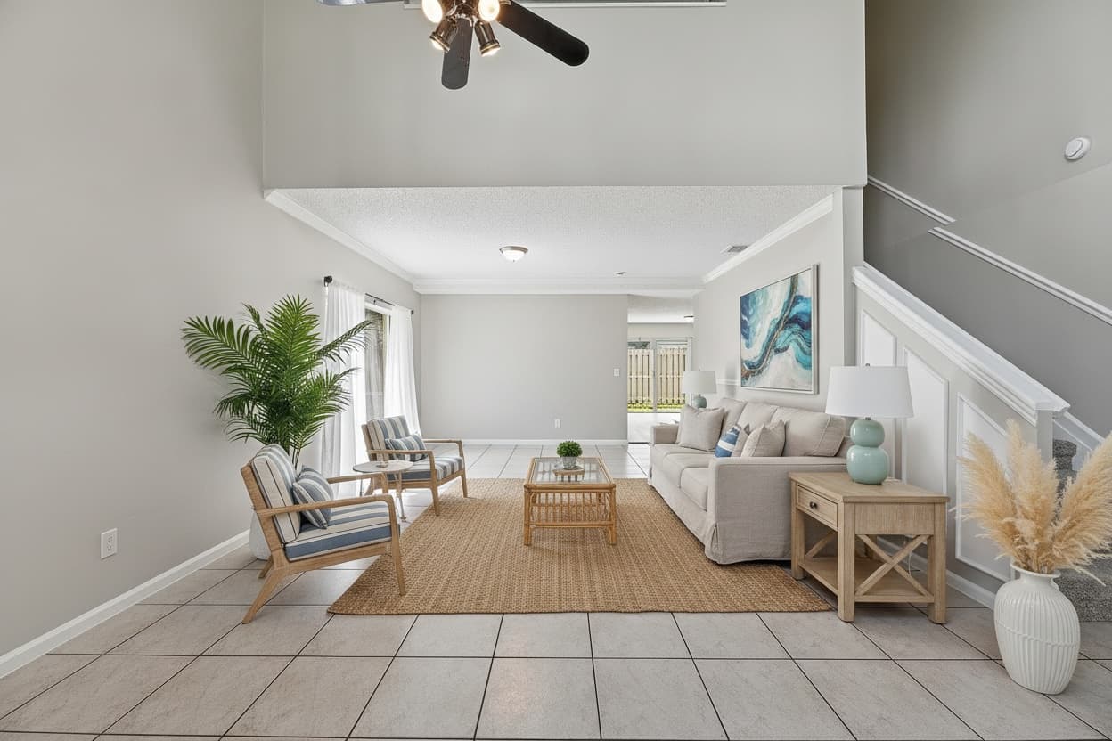 Living room virtually staged in a contemporary style